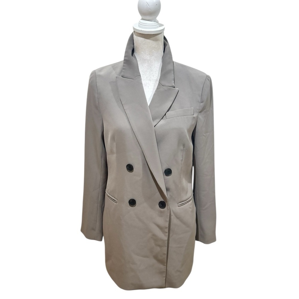 H&M Gray Double-Breasted Blazer longline Notched Lapels lightweight size small